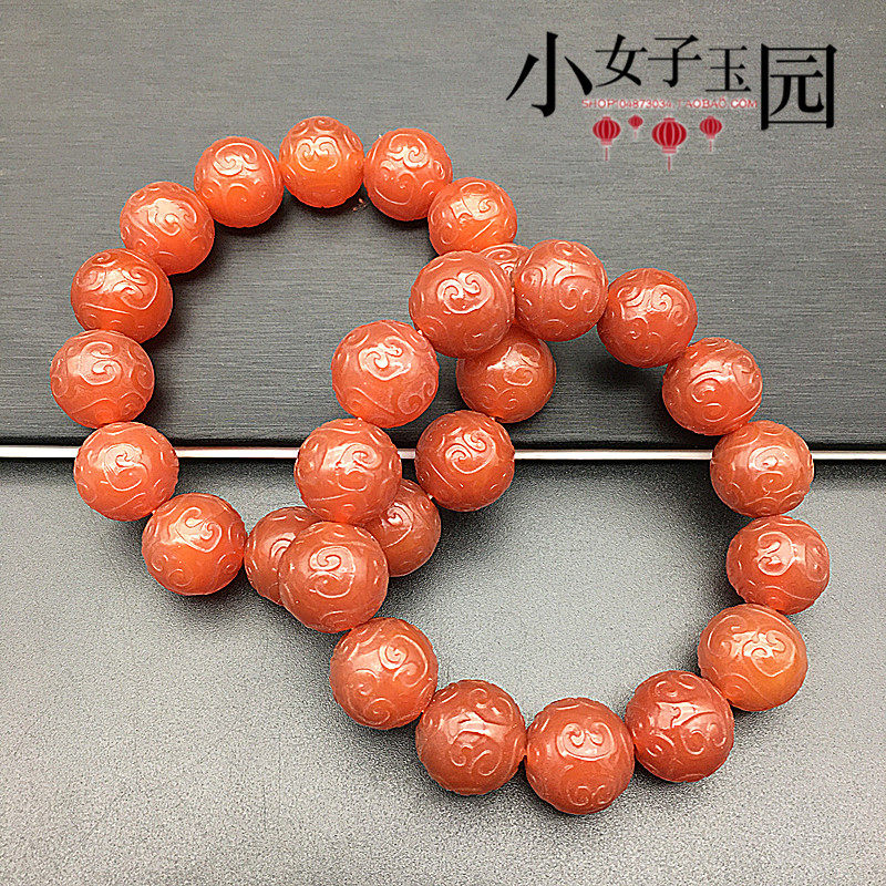 玛瑙雕花回云纹圆珠手链手串男女款手饰品仿古回云纹手钏串珠珠链