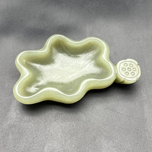 和田玉荷叶笔洗文房用品笔搁笔架手刻复古玉石摆件器件古玩收藏玉