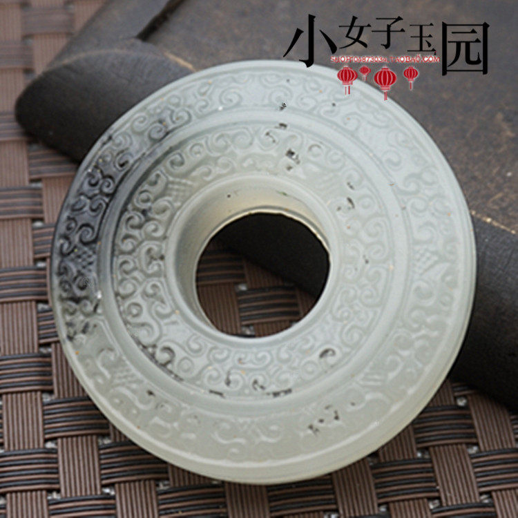 岫玉水墨飘花平安玉环玉佩岫玉双面纹平安扣吊坠挂件古风腰配手把