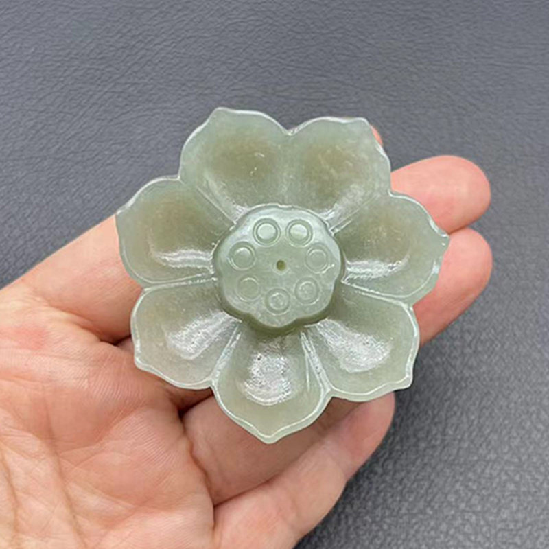 和田玉香插小摆件莲花香薰玉摆台立体雕刻玉莲花玉石香茶茶桌配饰