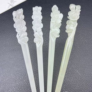 和田玉梅花玉发簪青海料花开富贵玉簪古风汉服头饰发饰新中式发簪