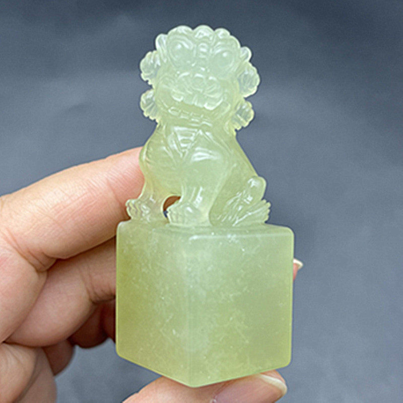 狮子印章摆件把件玉玺皮丘印玉印摆设玄关摆饰篆刻玉佩天然岫玉石