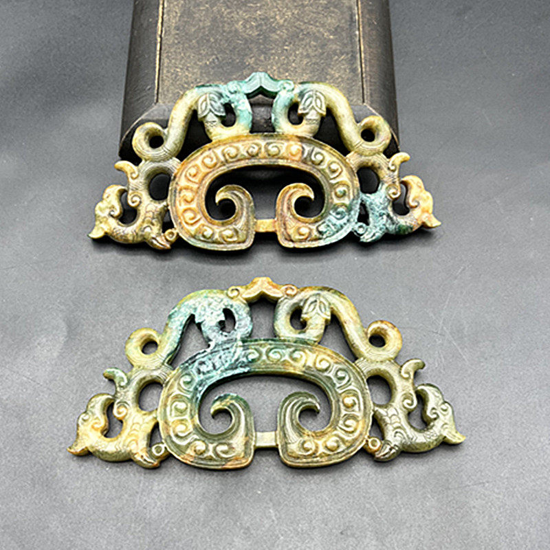 双凤蟠虺纹玉璧和田玉环形璧玉器仿战国各种造形古玩镂空把件摆件