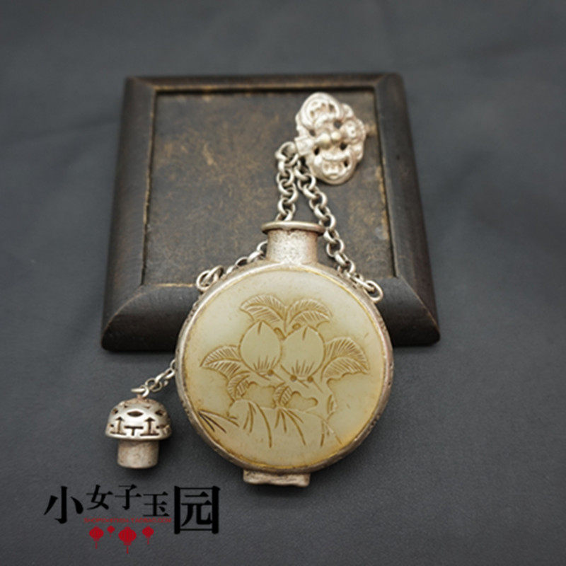 仿古青白玉镶嵌寿桃香囊挂件吊坠长命富贵玉佩古装腰佩拍摄道具