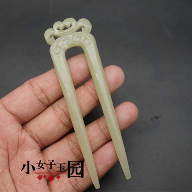 和田玉发叉发簪仿古雕刻玉簪双簪古风汉服头饰拍摄道具手工配饰