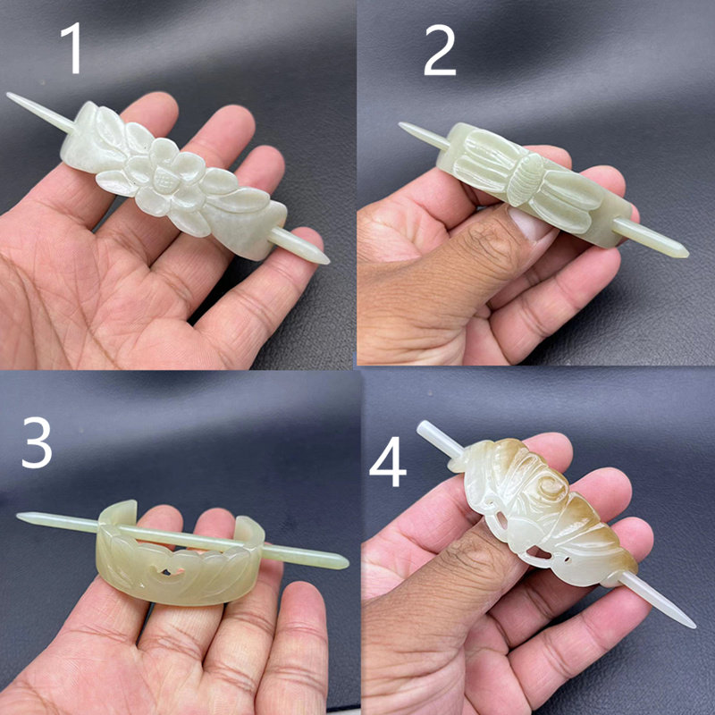 和田玉蝴蝶莲花帽冠发冠青白玉蝙蝠花开富贵半圆玉冠汉服头饰发饰