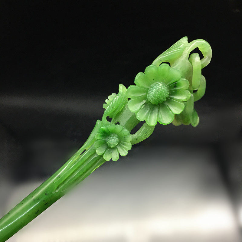 和田玉藕粉兰花发簪碧玉一体环簪