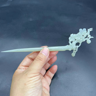 和田玉一体环梅花玉簪子古风步摇发钗新中式发簪旗袍盘发头饰发饰