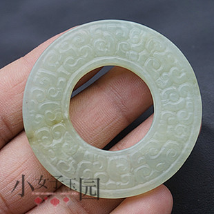 岫玉吊坠挂件平安扣颈饰挂坠仿古雕刻回云纹玉佩玉坠腰佩流苏车挂