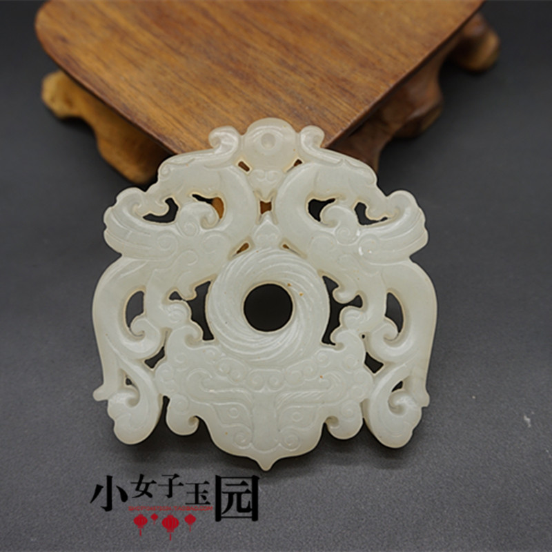 古玩玉器岫玉双凤玉佩玉坠仿古雕刻转运凤凰吊坠挂件腰佩流苏配饰