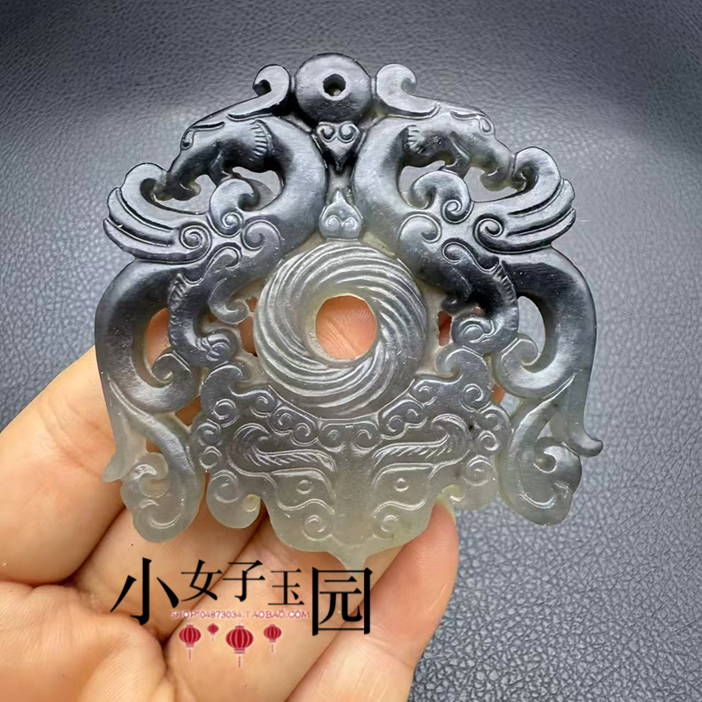 岫玉双凤吊坠挂件水墨风兽面玉佩玉坠仿古明清腰佩挂饰汉服项链坠