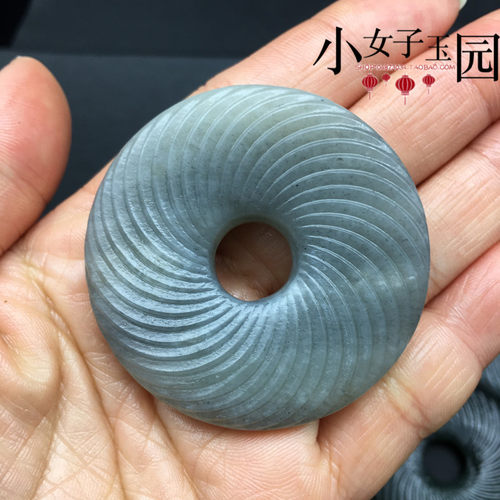 和田玉回云纹吊坠挂件双面雕纹圆形平安扣玉佩男女款挂坠DIY配饰