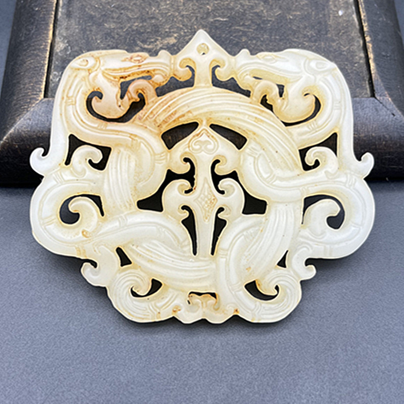 琉璃仿白玉双龙圆环玉佩