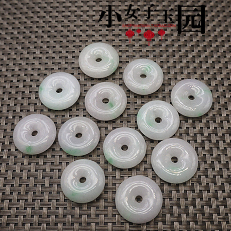 缅甸冰糯种阳绿翡翠平安扣吊坠 白底青阳绿怀古玉坠 飘花平扣