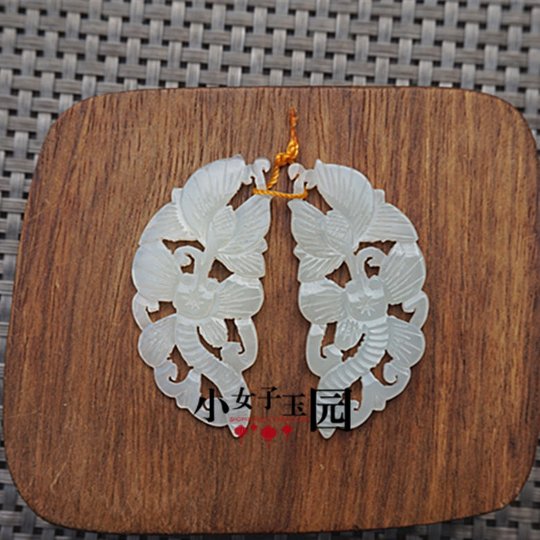 diy青白玉拉丝花开富贵耳环吊坠