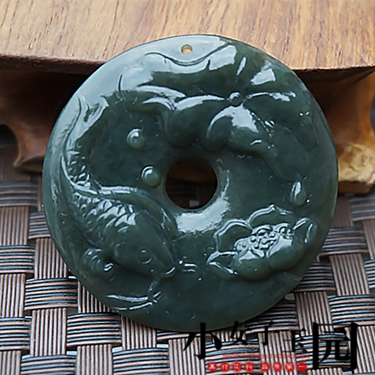 和田玉青玉连年有鱼吊坠挂件青玉莲花鱼玉佩玉坠项坠