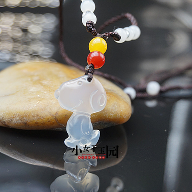 狗年本命年女项链玉石饰品锁骨链生肖狗玉髓史努比吊坠卡通礼物