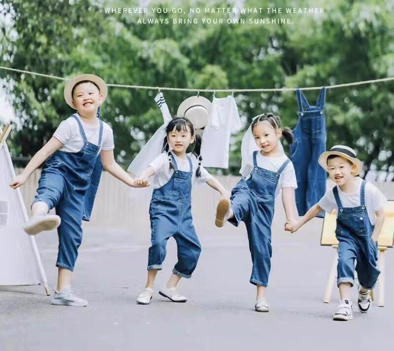 新款牛仔背带裤套装白T短袖幼儿园毕业照夏季拍照摄影儿童表演服