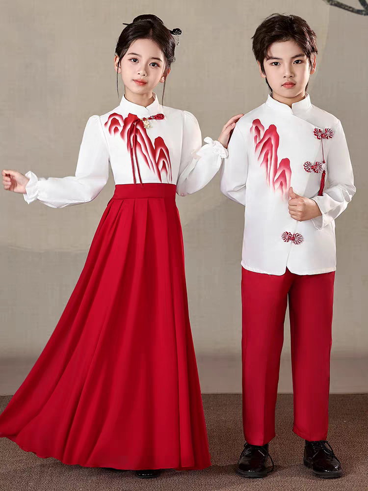 舞动校园朗诵演出服爱国元旦万疆合唱少年中国说男女小学生表演服