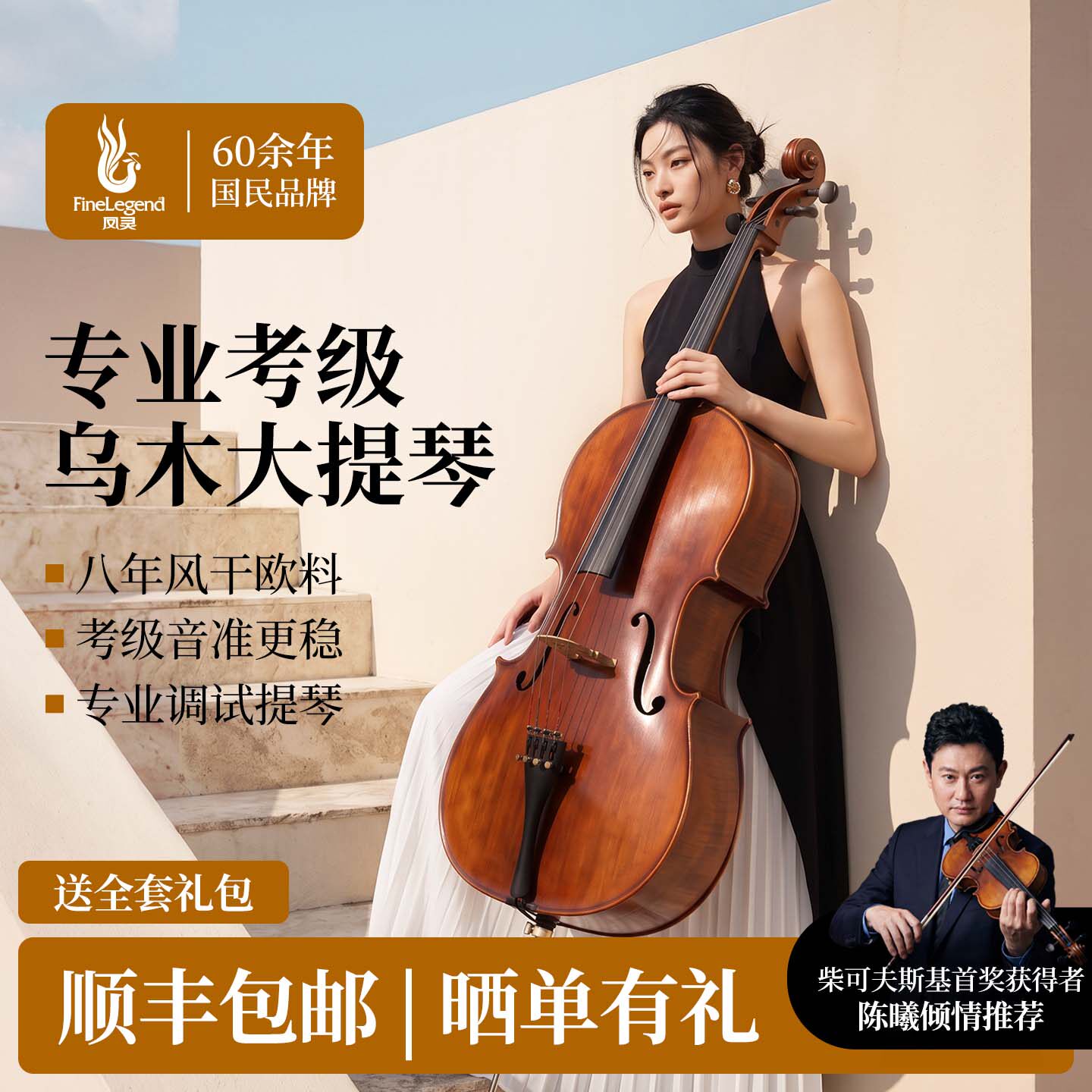 凤灵（FineLegend）手工大提琴儿童成人专业演奏大提琴