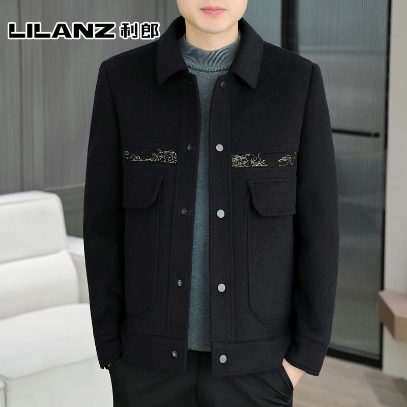 利郎毛呢夹克男士双面呢外套短款