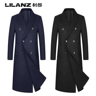 利郎100%纯羊毛呢子大衣男中长款过膝双面呢羊绒外套秋冬风衣长版