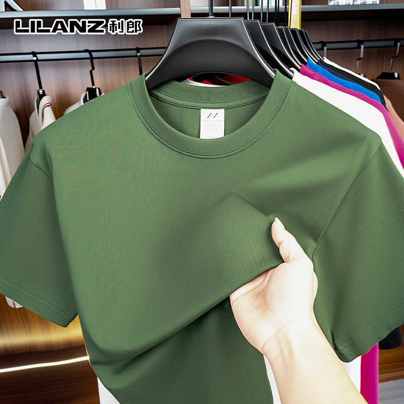 利郎圆领短袖t恤纯色胖子大码男装中年高端夏装纯棉透气薄款上衣