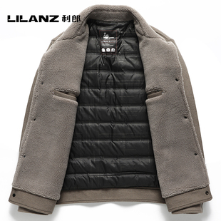 【加绒仿麂皮绒】利郎男士短款保暖羽绒棉服夹克2025冬季加厚外套