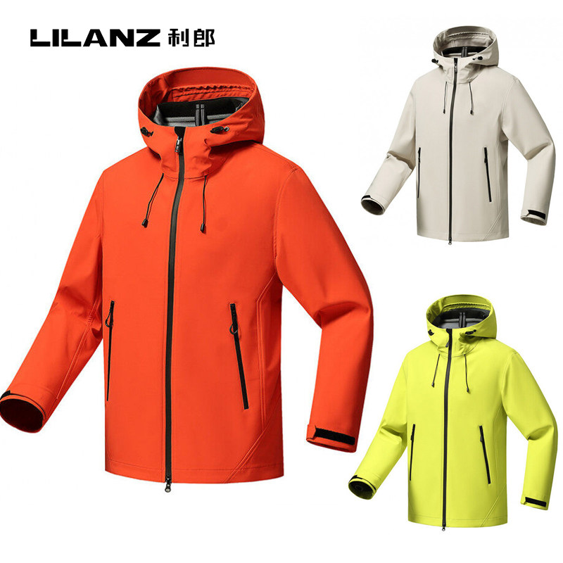 利郎户外休闲运动男女款春秋连帽软壳上衣轻量三防冲锋衣外套夹克