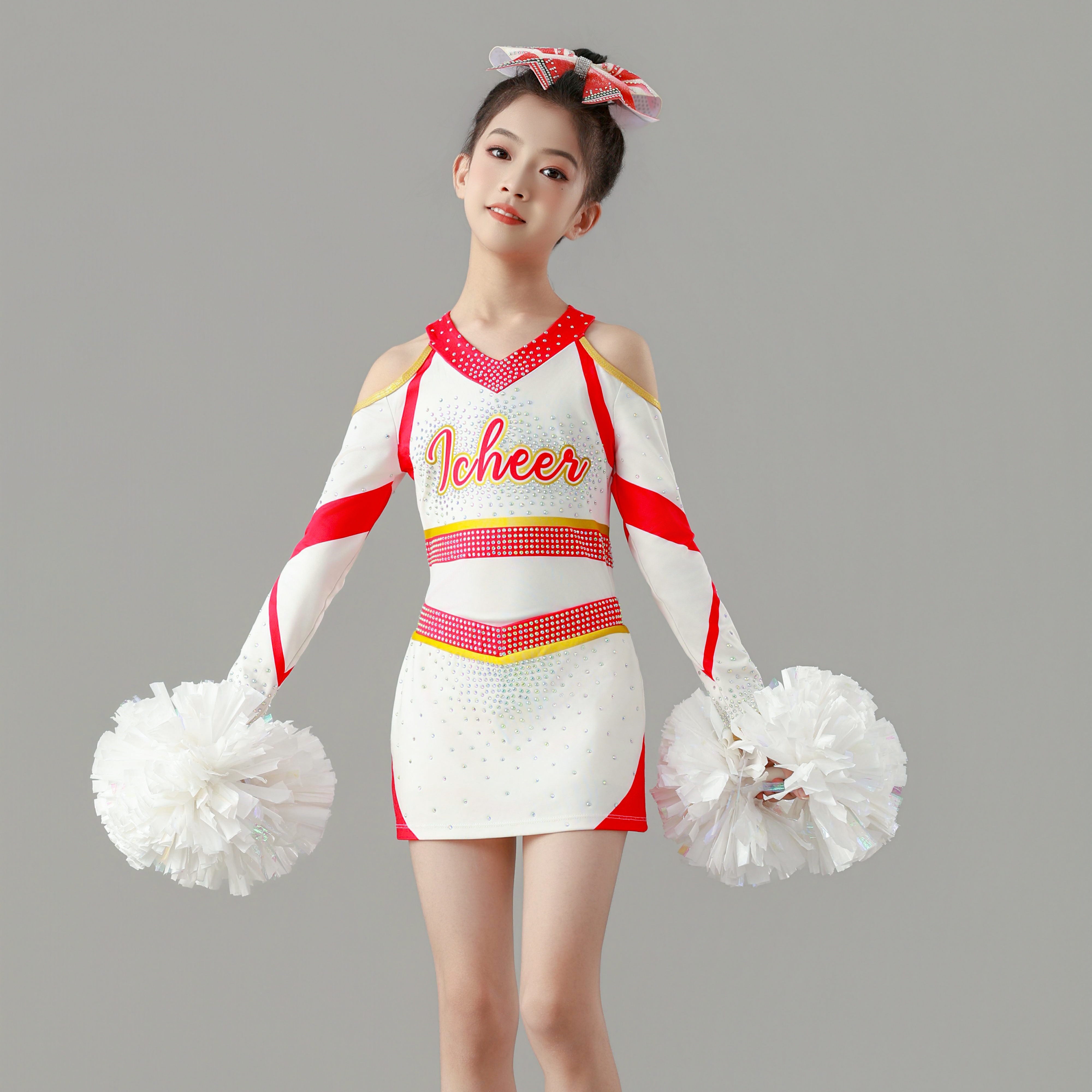 儿童啦啦操演出服长袖新款女童拉拉队表演服舞蹈服竞技赛比赛服
