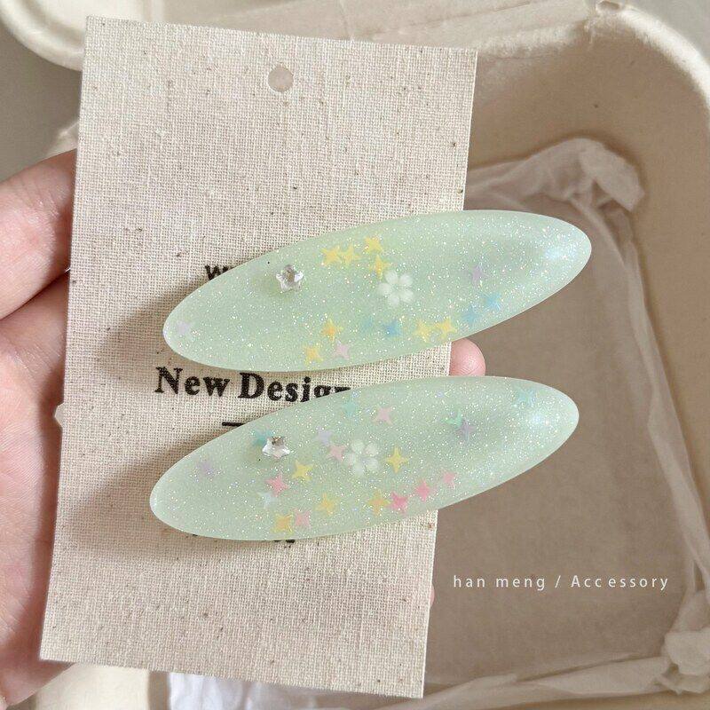 夏日青提葡萄绿~甜心薄荷粉钻五角星发夹可爱海星刘海边夹子发饰