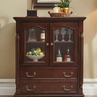 全实木美式储物柜酒柜桃花芯木餐边柜美式做旧储物柜客厅柜