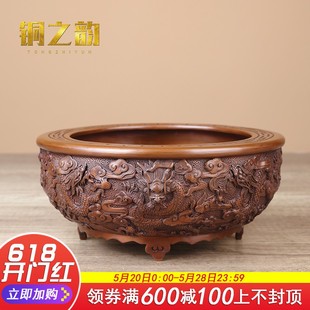 饰工艺品 纯手工纯紫铜祥龙云纹八宝聚宝盆摆件家居室内玄关桌面装