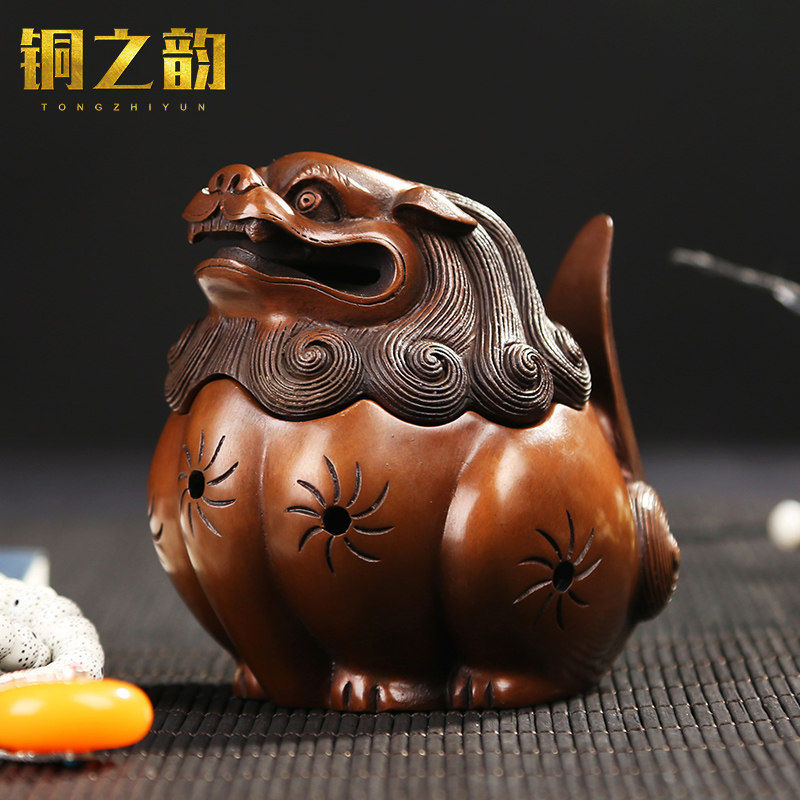 纯手工纯铜紫铜唐狮香薰坐狮香炉创意家居客厅桌面中式香道用装饰