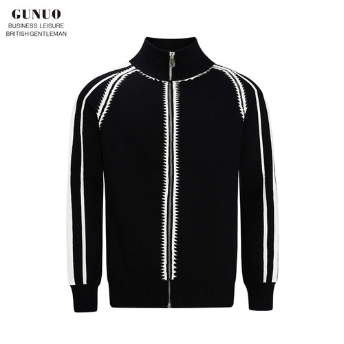 开衫针织衫立领拼色拉链毛衣外套