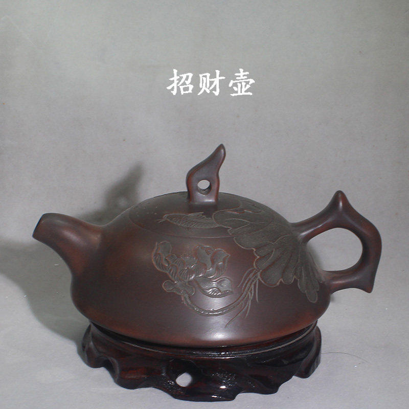 全纯手工招财壶精孤品四大名陶广西钦州泥坭兴陶连年有余泡茶壶具