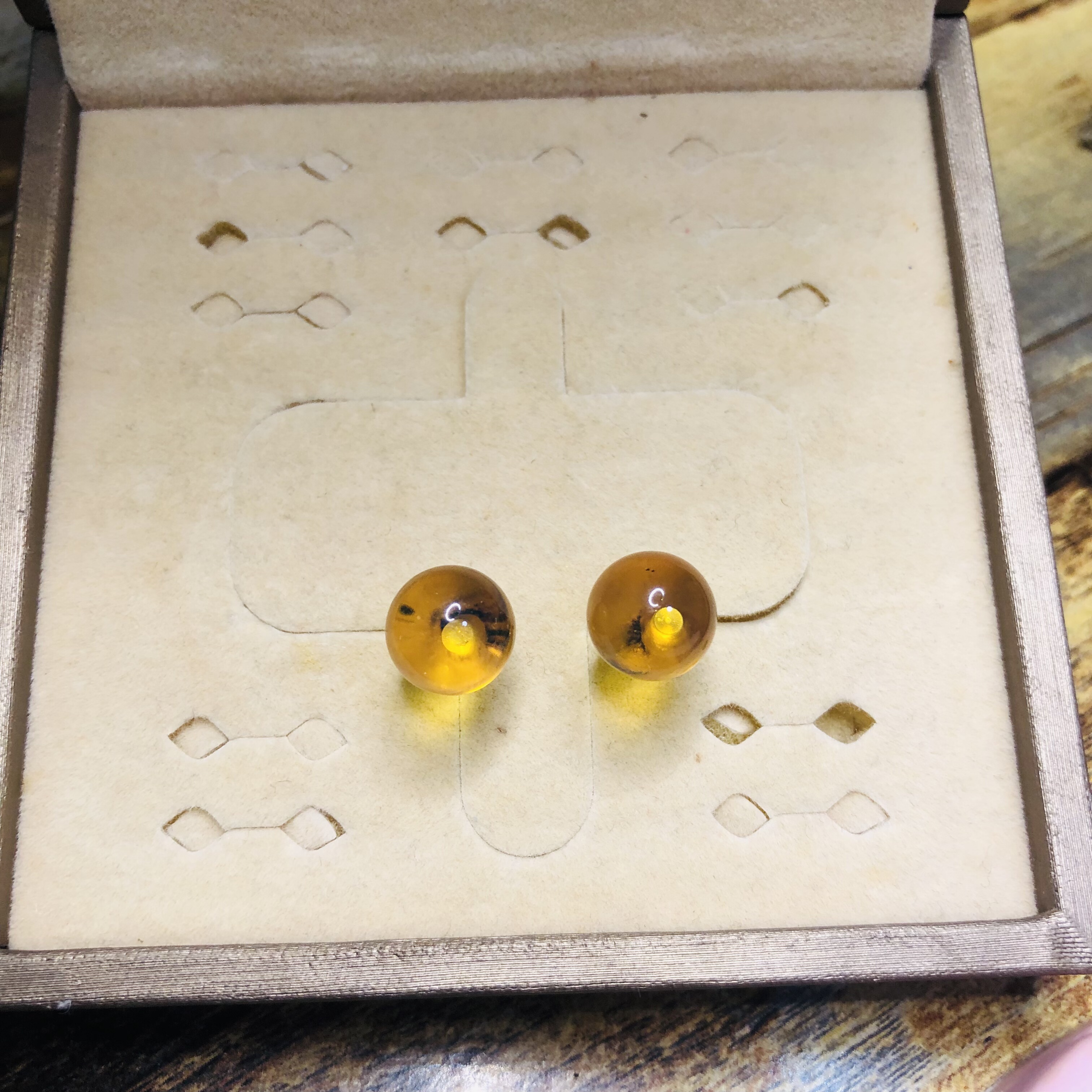 天然墨西哥高蓝净水蓝珀10MM圆珠耳钉925银耳针大气简单琥珀耳饰