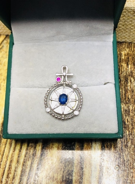 斯里兰卡天然蓝宝石4X5MM吊坠老烧皇家蓝925银镶嵌贝壳项链送链