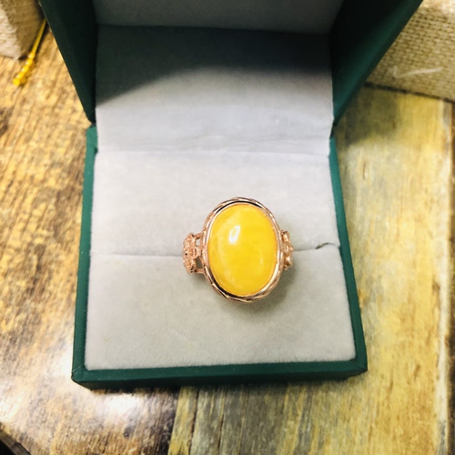 天然原矿白花蜜蜜蜡戒指12X16MM925银琥珀手饰活口可调节指环百搭