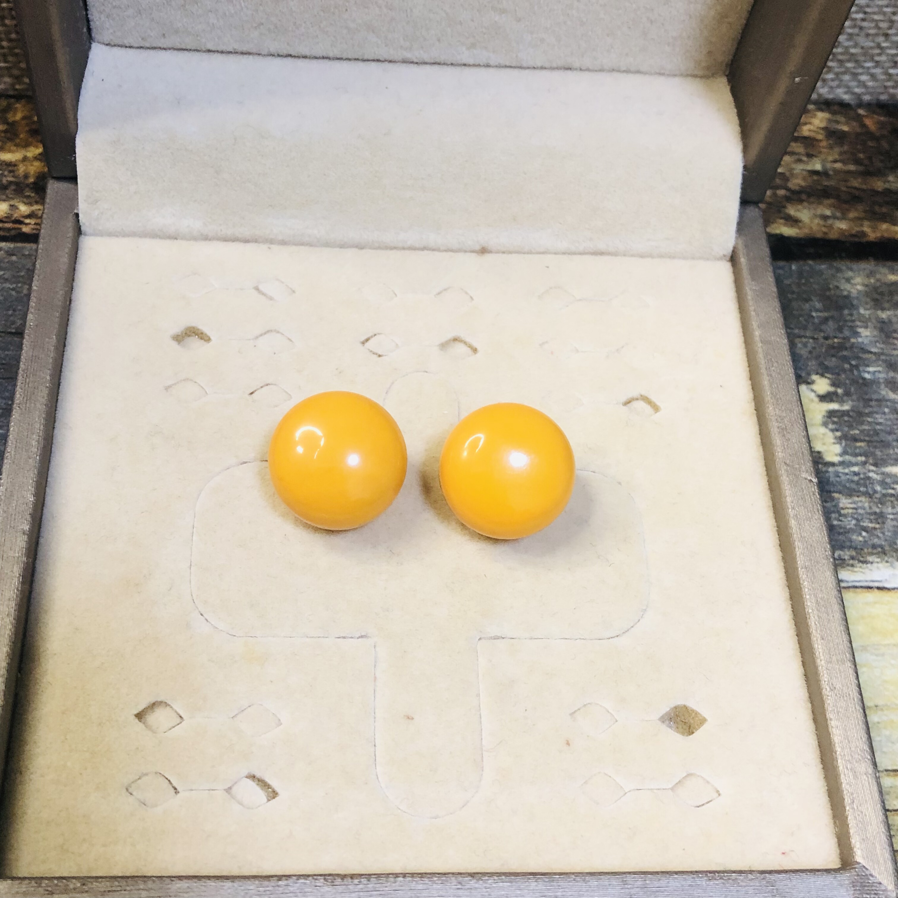 天然老蜜蜜蜡耳钉S925银耳针15X15MM琥珀鸡油黄圆耳饰时尚