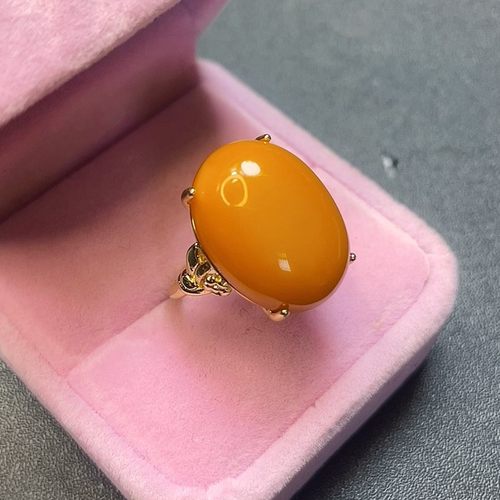 天然蜜蜡戒指琥珀925银镶嵌满蜜老蜜鸡油黄复古款活口复古中国风