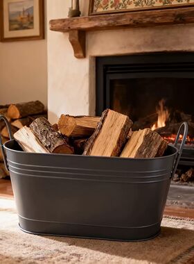 壁炉木柴框手提式柴火搬运收纳架小空间堆柴架冬民俗柴篮铁艺柴篮