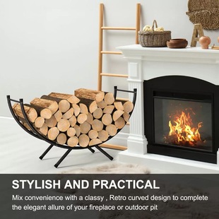 壁炉木柴架半圆形铁艺柴火架储木收纳架防潮置物架干木柴堆放架子