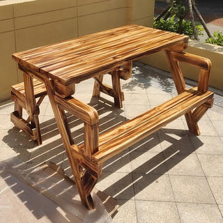阳台茶桌2024新款小型桌椅创意家用不怕淋雨户外碳化木一体折叠桌