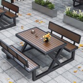 商业街长椅长桌别墅花园露天靠背椅防水防晒户外庭院桌椅连体餐桌