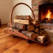 壁炉木柴架手提式 柴火搬运收纳架小空间堆柴架冬民俗柴篮铁艺柴框