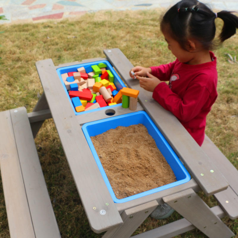 儿童沙盘桌户外连体桌椅组合庭院餐桌幼儿园游戏桌子实木桌椅带伞