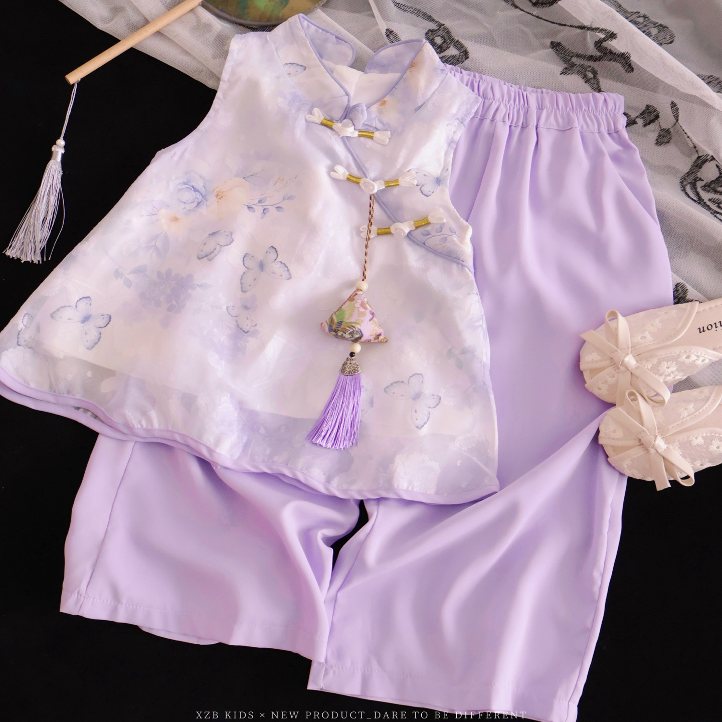 女童夏季紫色国风套装