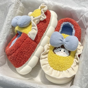 可爱少女包跟保暖毛毛拖鞋 外穿2022新款 女秋冬季 踩屎感居家棉拖鞋