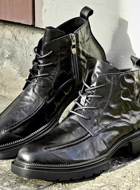 手工男士马丁靴冬季加绒真皮短靴潮流工装靴户外厚底皮靴 220913